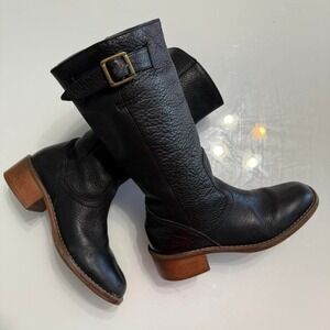 Tommy Hilfiger Black Leather Denim Lined Boots Women's 8.5